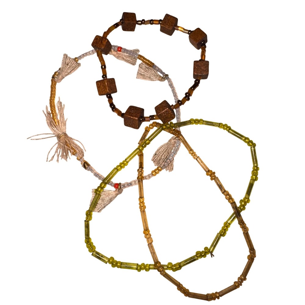 Lot of‎ 4 Womens Boho Tassel Earthy Beaded Stack Bracelet Bundle Green Brown